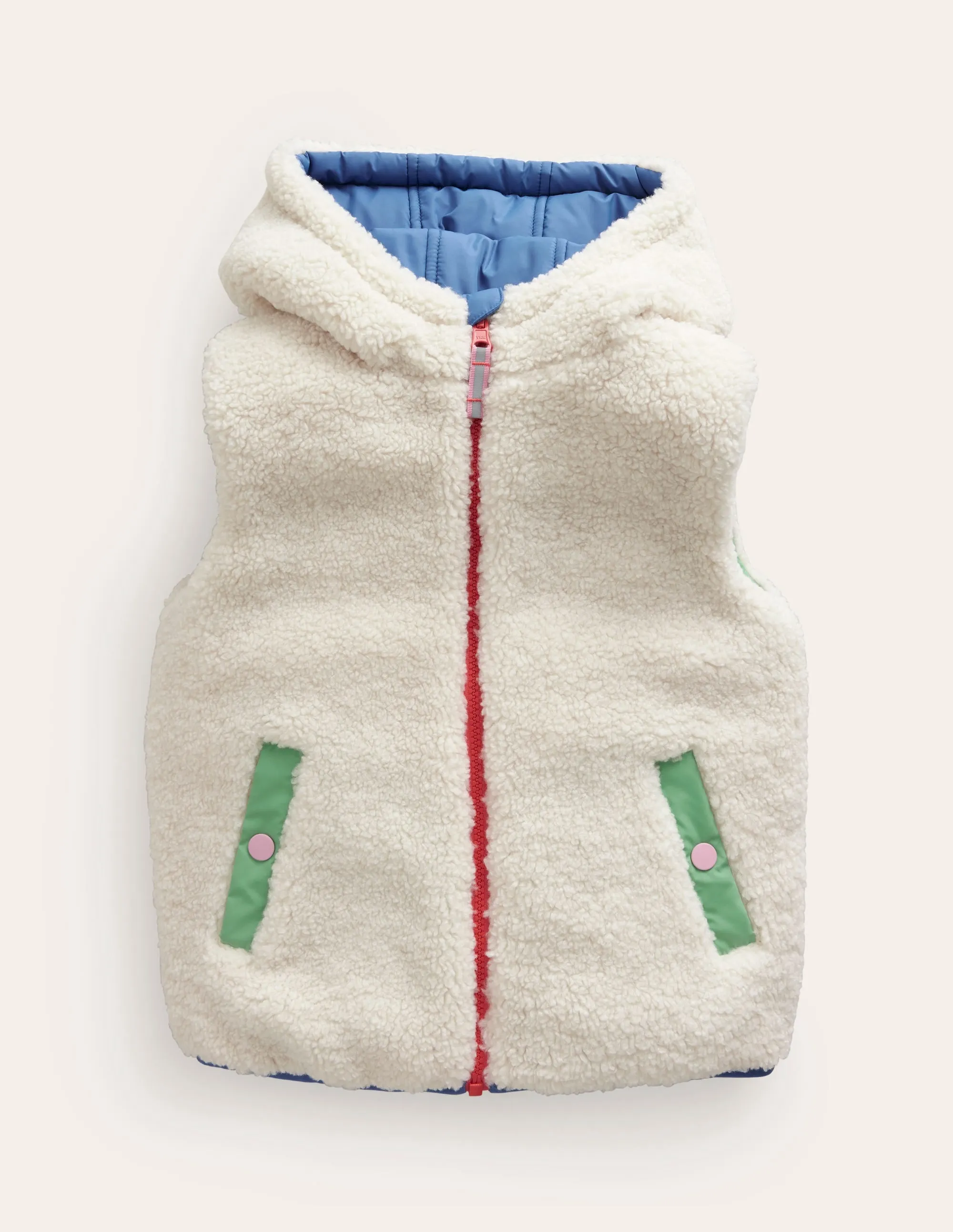 Borg Mix Reversible Gilet-Bubblegum Pink Colourblock