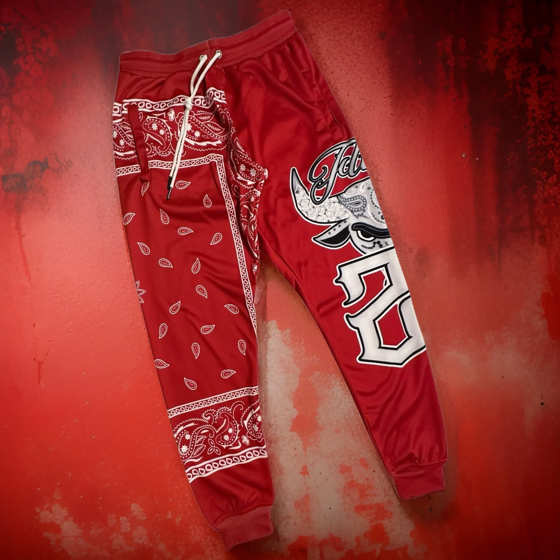 *FLIGHT 23* RED BANDANA / PAISLEY JOGGER SWEATSUITS (FLEECE LINED) (BACK EMBROIDERED)