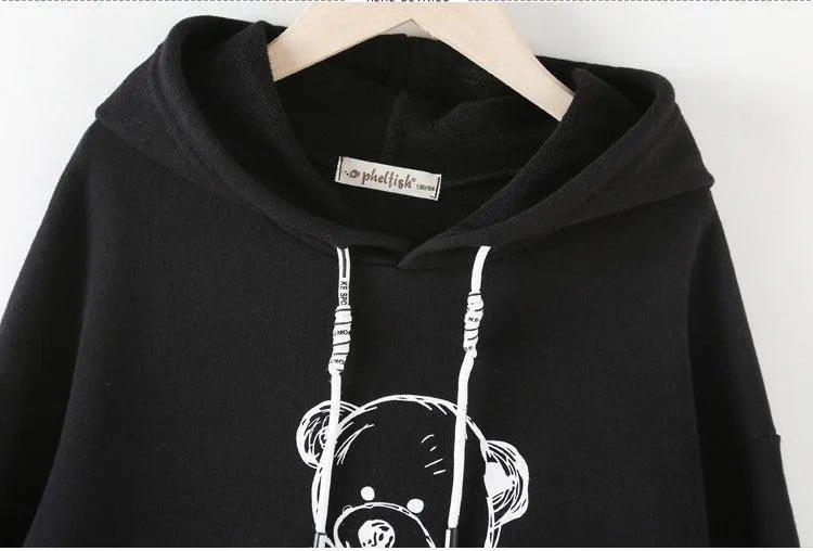 Hooded Sweater Dress Cartoon Print Casual Dress With Pleated
