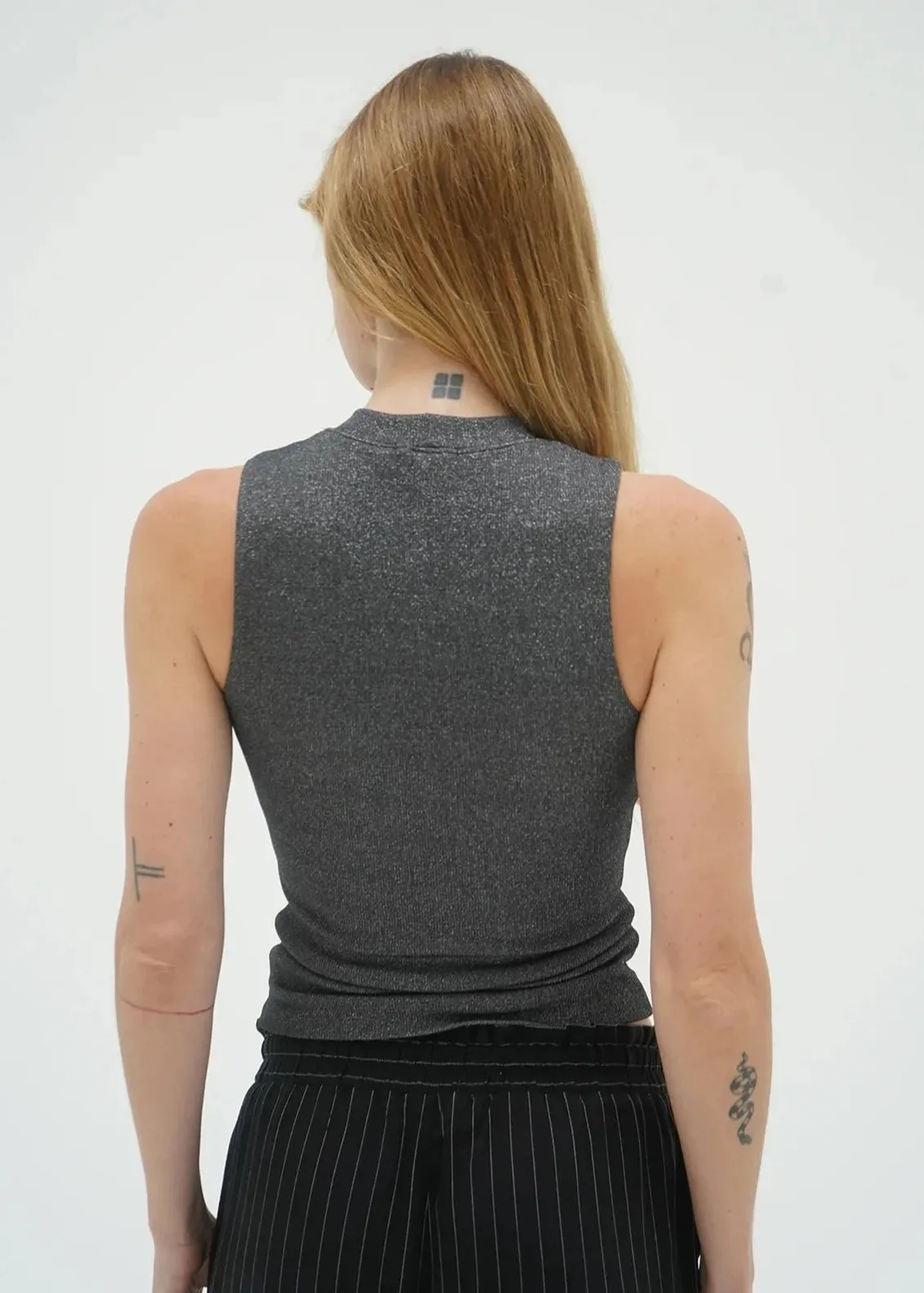 LNA Black Double Layer Lurex Rib Sleeveless