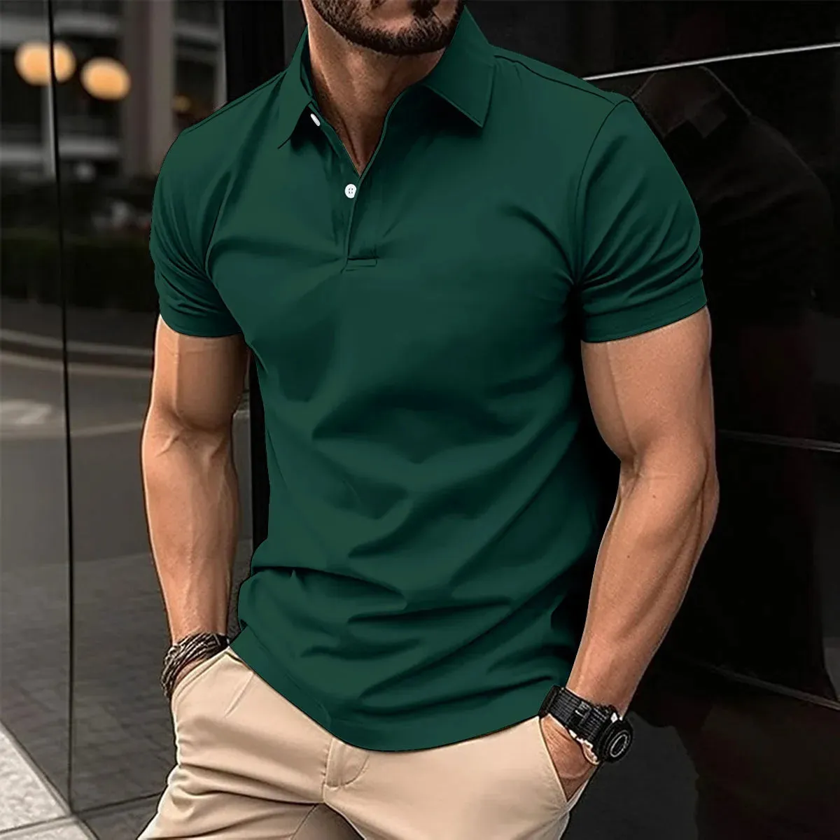 Men's Short Sleeve Turn-Down Collar Button Polo Shirt