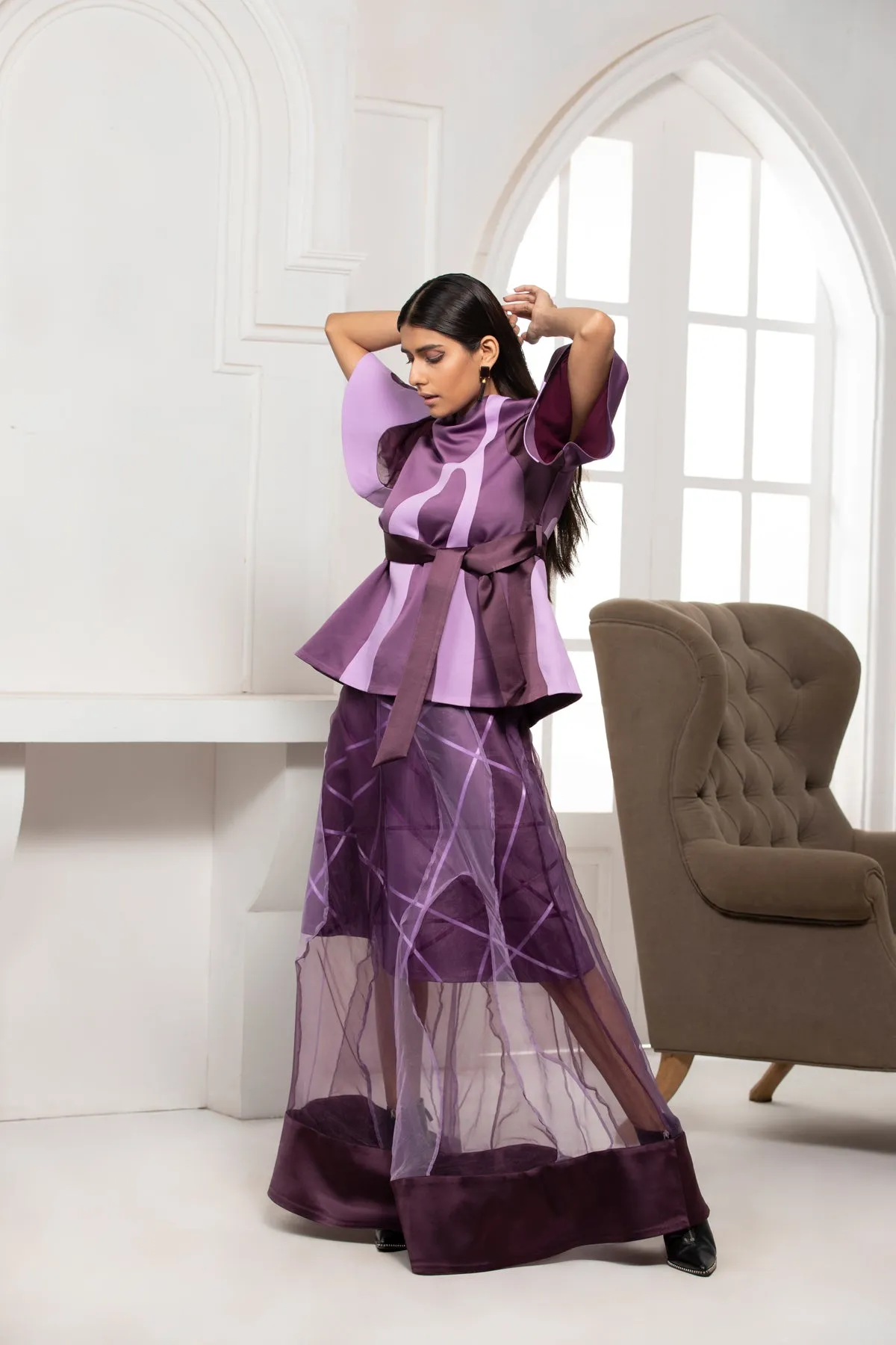 Move Monotone Two Layer Skirt Satin Textile And Nylon Panelling