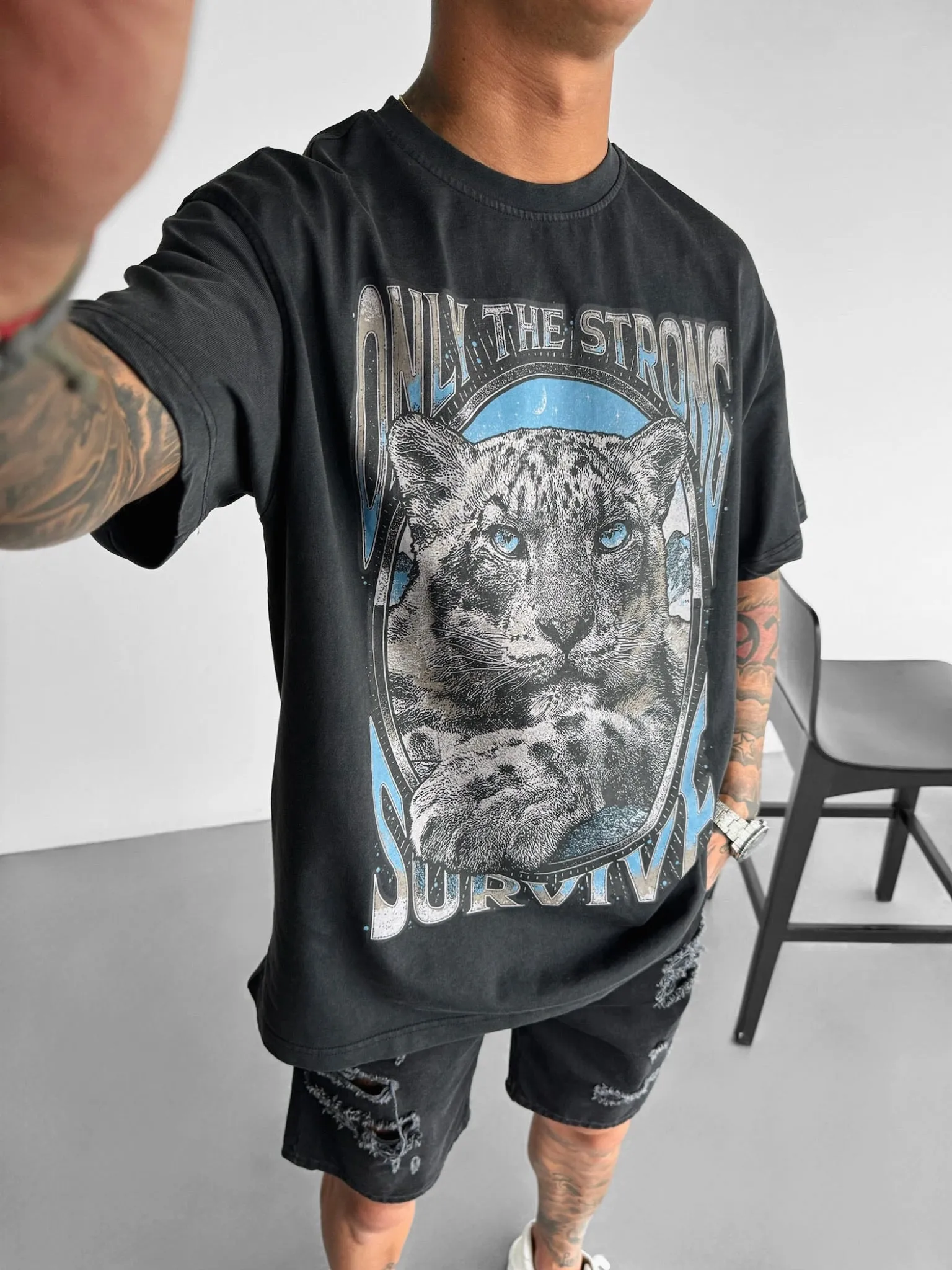 Oversize Survive Washed T-Shirt - Black
