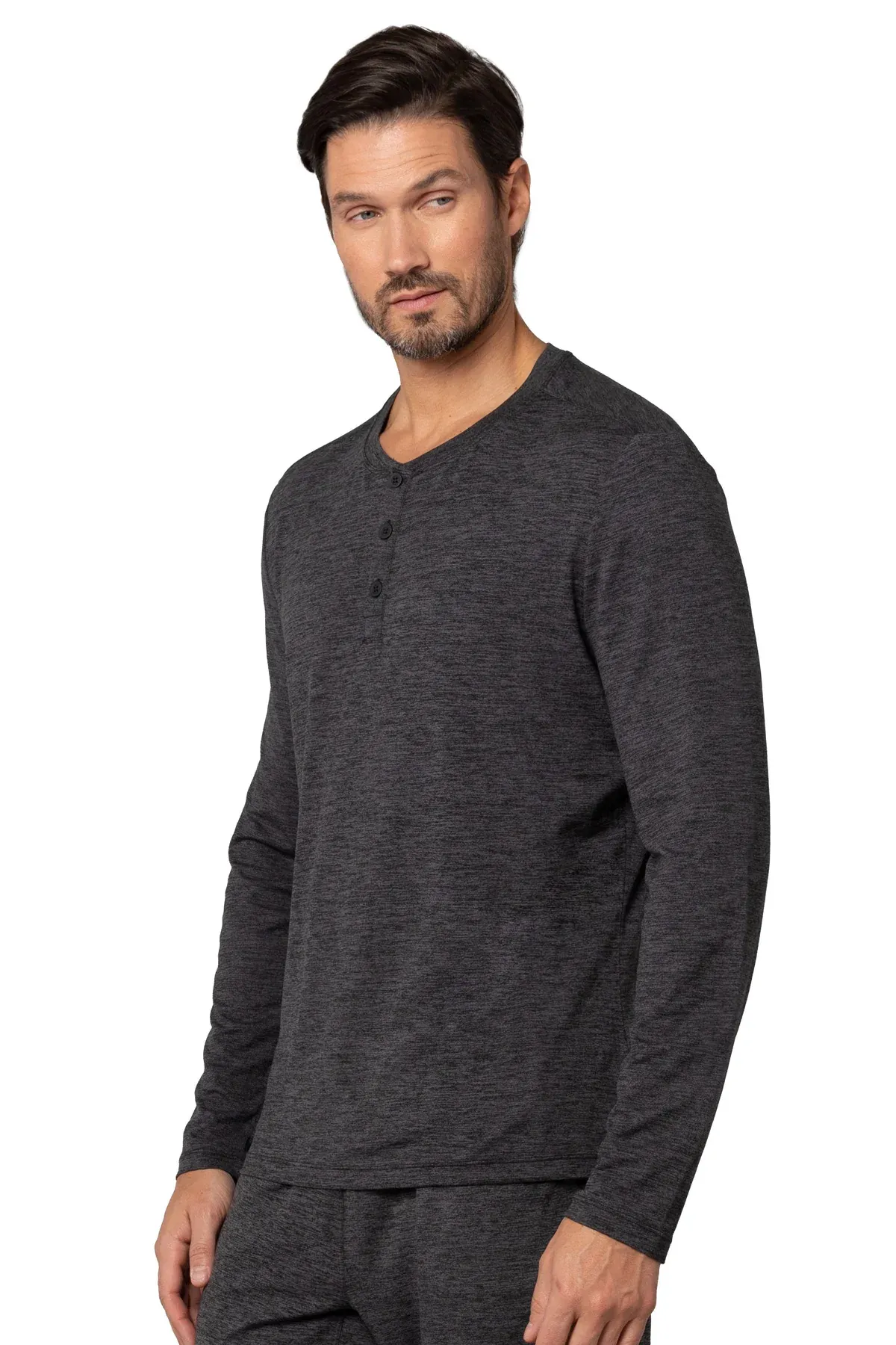 pure & simple Men's Leisure Long Sleeve Henley T-Shirt - Black Heather