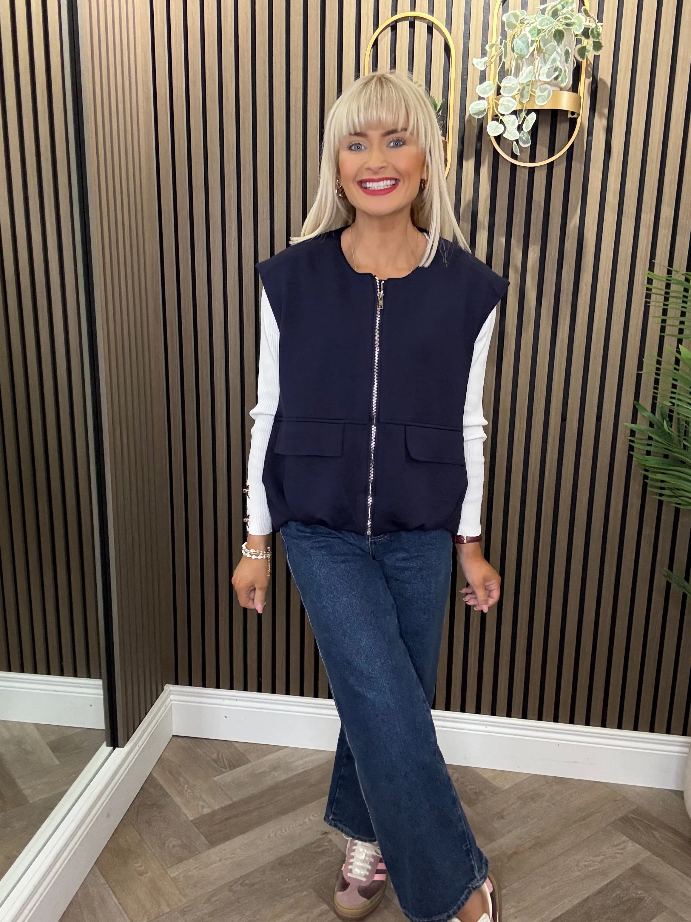 Sarah Sleeveless Jacket Navy