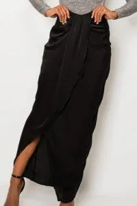 Satin Drape Front Tulip Maxi Skirt