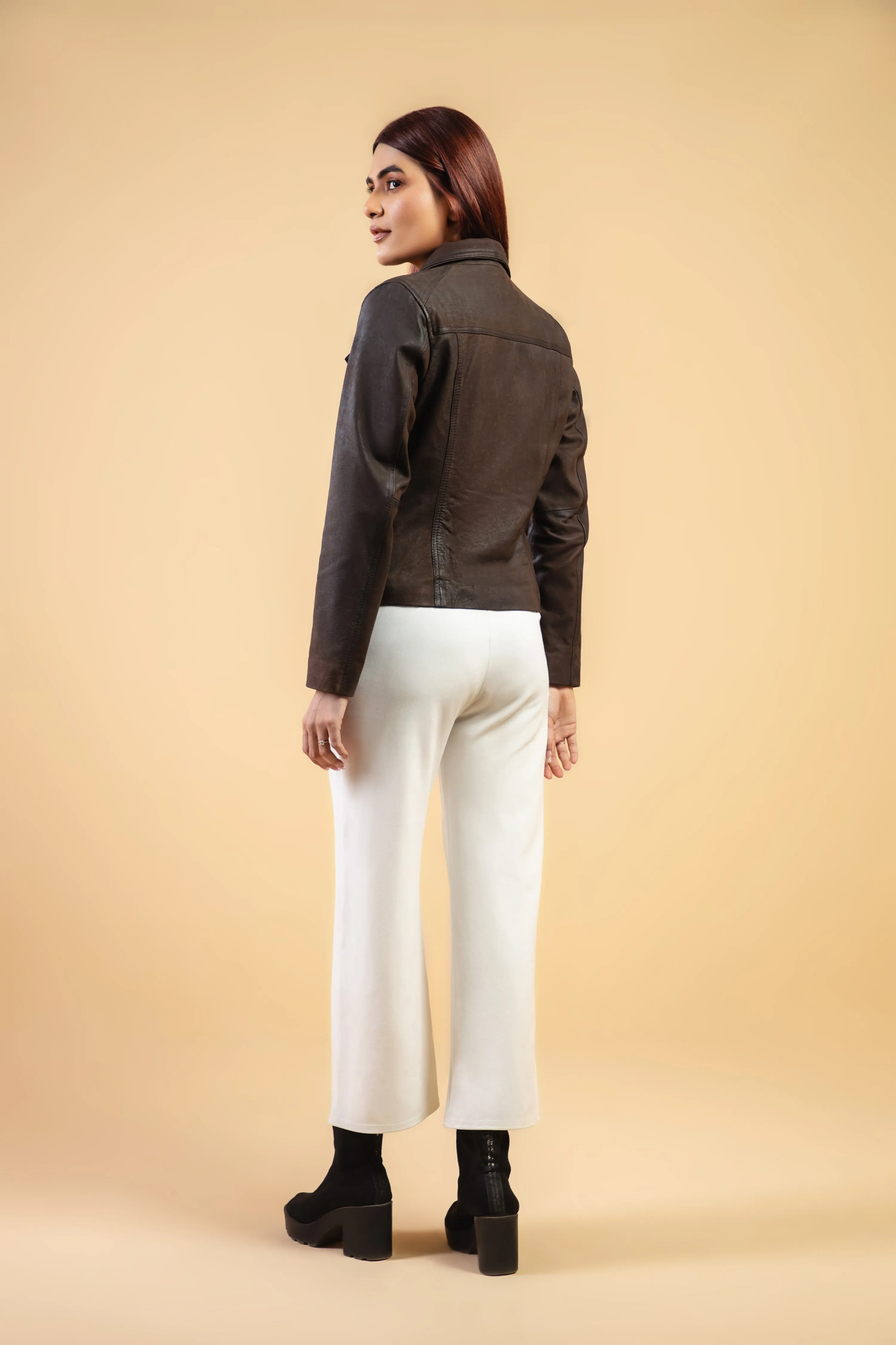 Woman Real Brown Snuff Lambskin Leather Jacket
