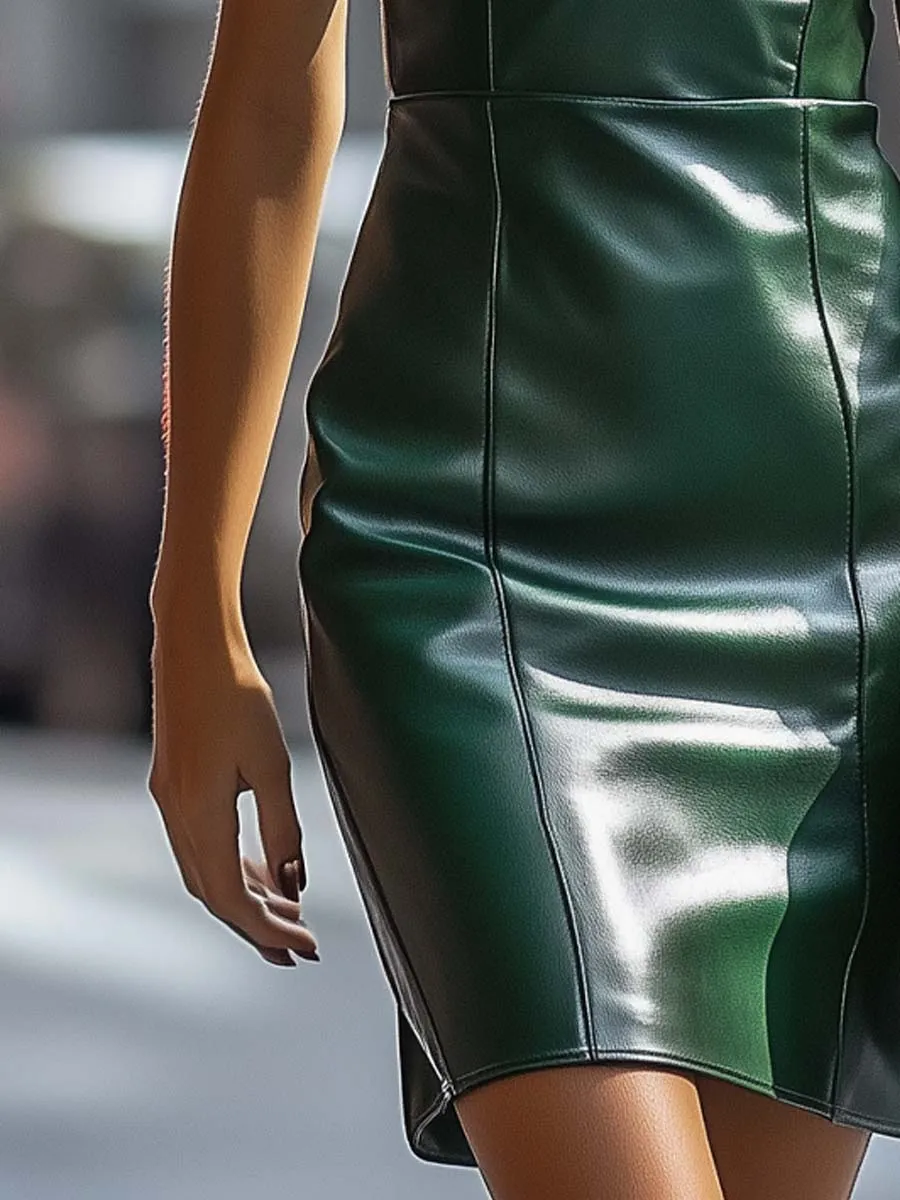 Women's Green Leather Bodycon Dress